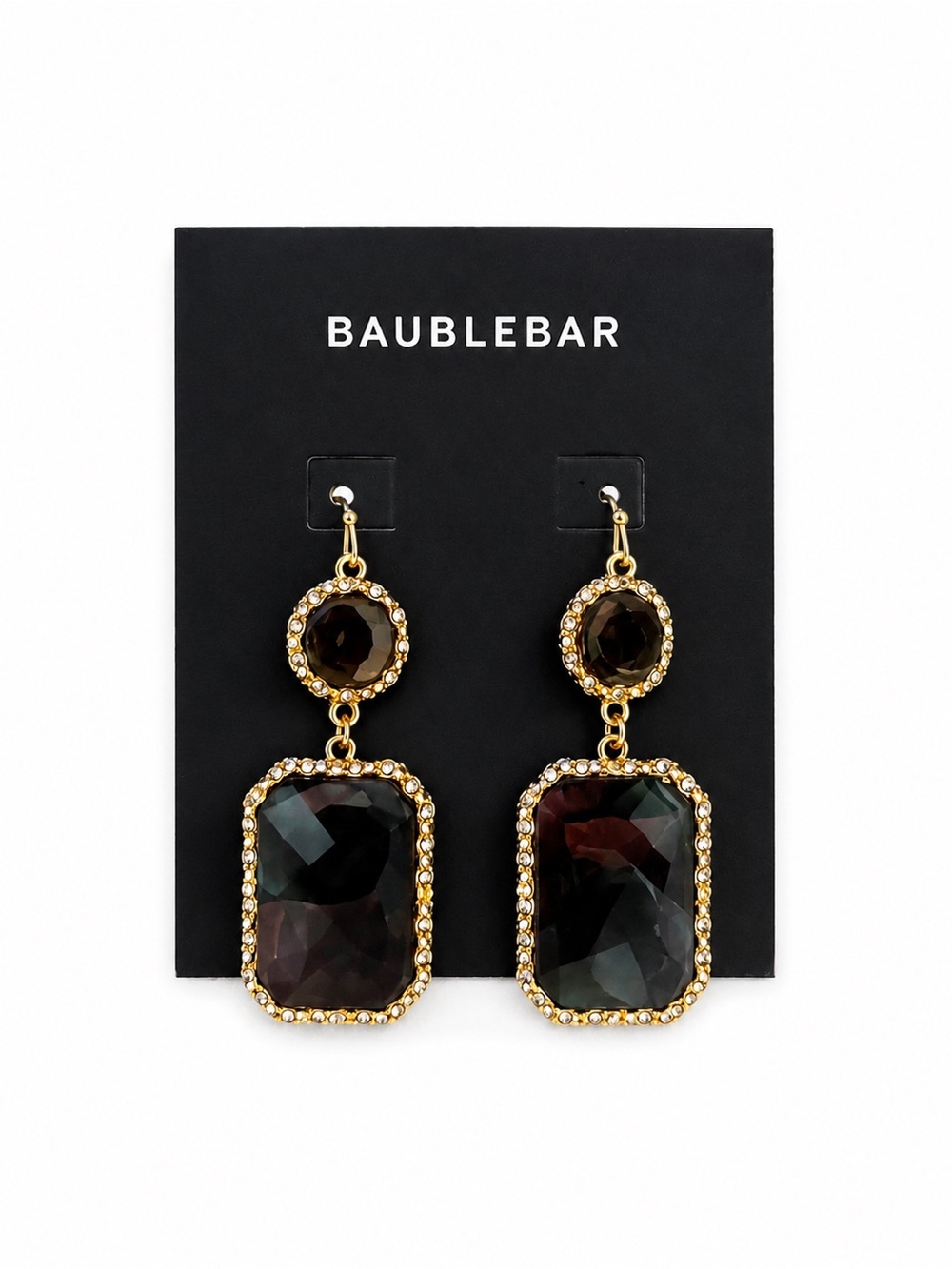 BaubleBar Gold-Tone Smoky Black Faceted Drop Earrings
